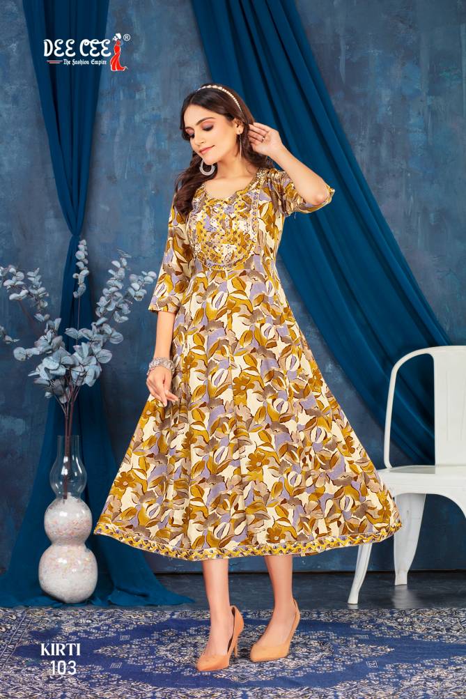 Kirti By Deecee Rayon Foil Printed Anarkali Kurtis Suppliers In India